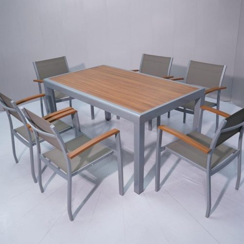 Athens dining set, alu frame with heat transferred wood finish