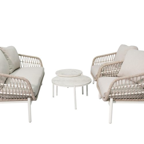 Modern Outdoor Aluminum Sofa Set with Painted Glass Tables – Patio Lounge Set