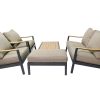 Modern Outdoor Aluminum Sofa Set with Polywood Table & Rope Armrest – Patio Lounge Set