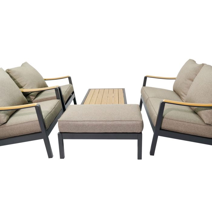 Modern Outdoor Aluminum Sofa Set with Polywood Table & Rope Armrest – Patio Lounge Set