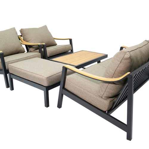 Modern Outdoor Aluminum Sofa Set with Polywood Table & Rope Armrest – Patio Lounge Set