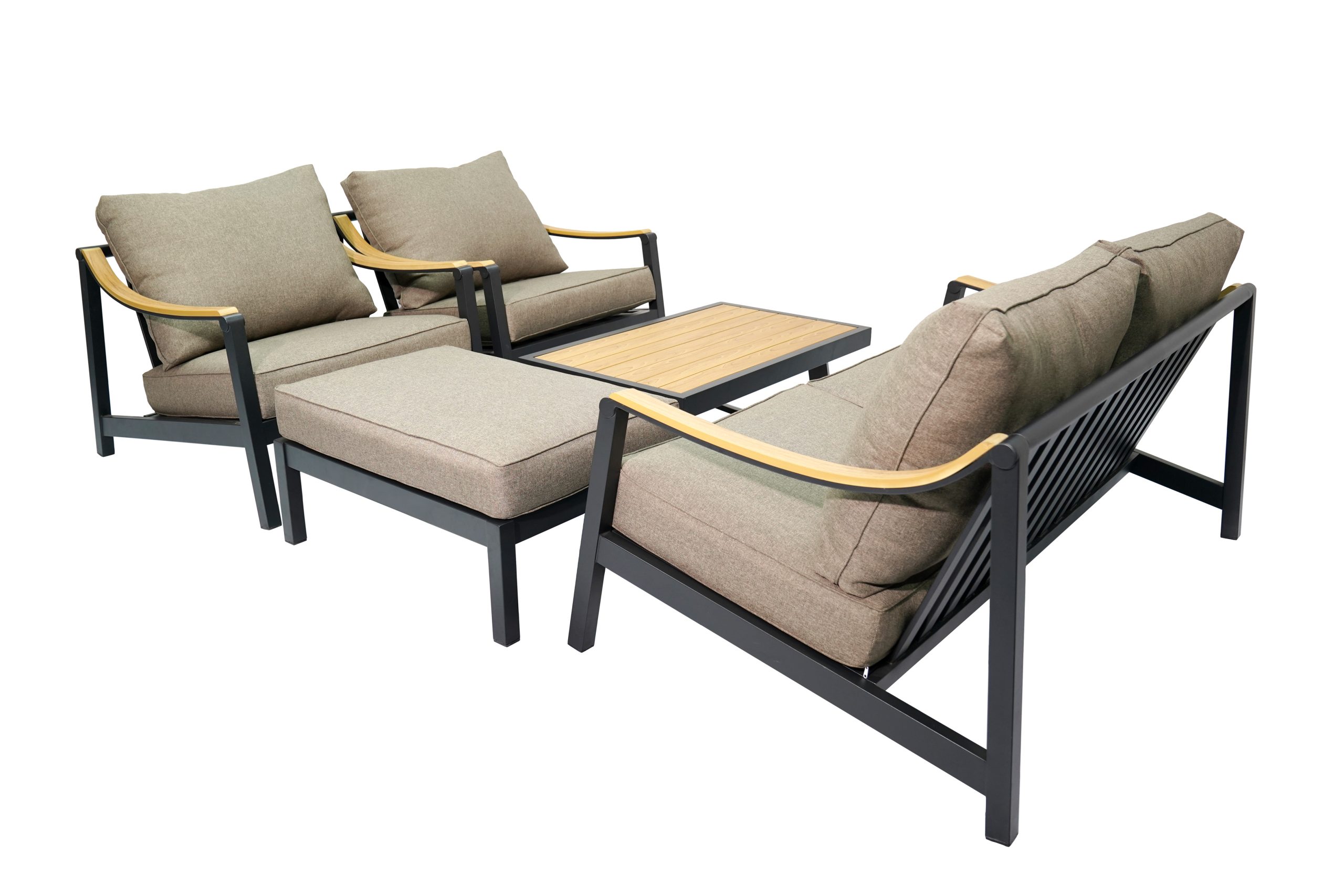 S0012-HG-AL-03 Modern Outdoor Aluminum Sofa Set with Polywood Table & Rope Armrest – Patio Lounge Set
