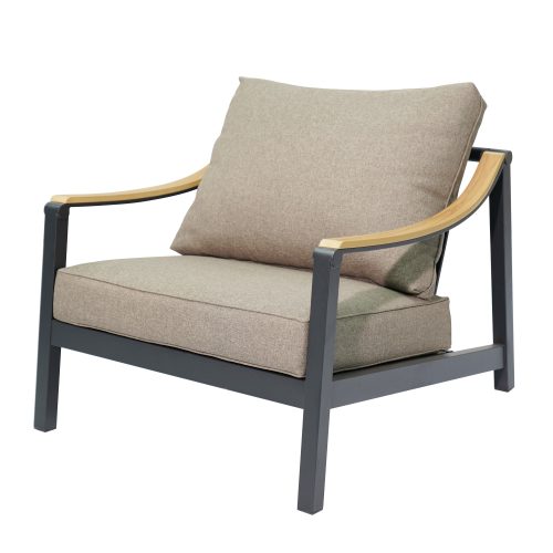 Modern Outdoor Aluminum Sofa Set with Polywood Table & Rope Armrest – Patio Lounge Set