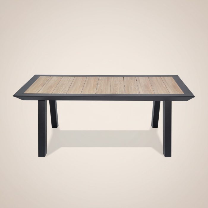 Modern Aluminum Framed Outdoor Dining Table with Segmented Stone Top