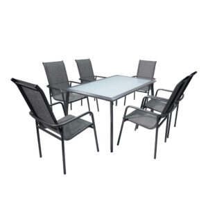 Alternative view of 7-Piece Outdoor Dining Set with Frosted Glass Table