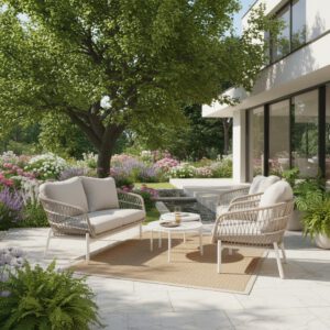 Modern Outdoor Aluminum Sofa Set with Painted Glass Tables – Patio Lounge Set