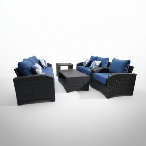 Alternative view of Premium All-Weather Wicker Patio Conversation Set with Navy Cushions