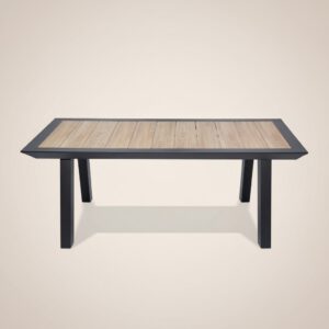 Modern Aluminum Framed Outdoor Dining Table with Segmented Stone Top