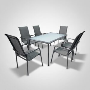 7-Piece Outdoor Dining Set with Frosted Glass Table