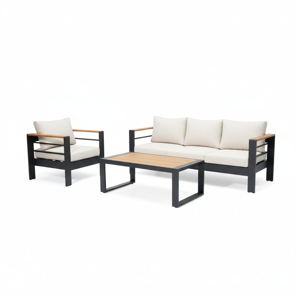 Bộ Sofa Ngoài Trời Khung Kim Loại Kèm Bàn Coffee – Giấy Dán Vân Gỗ - Image 2