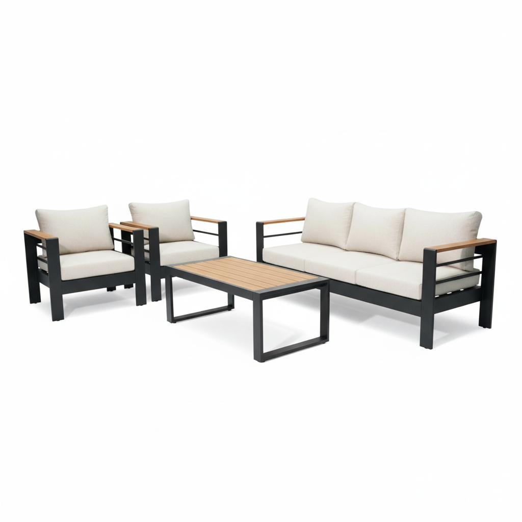 Bộ Sofa Ngoài Trời Khung Kim Loại Kèm Bàn Coffee – Giấy Dán Vân Gỗ - Image 4