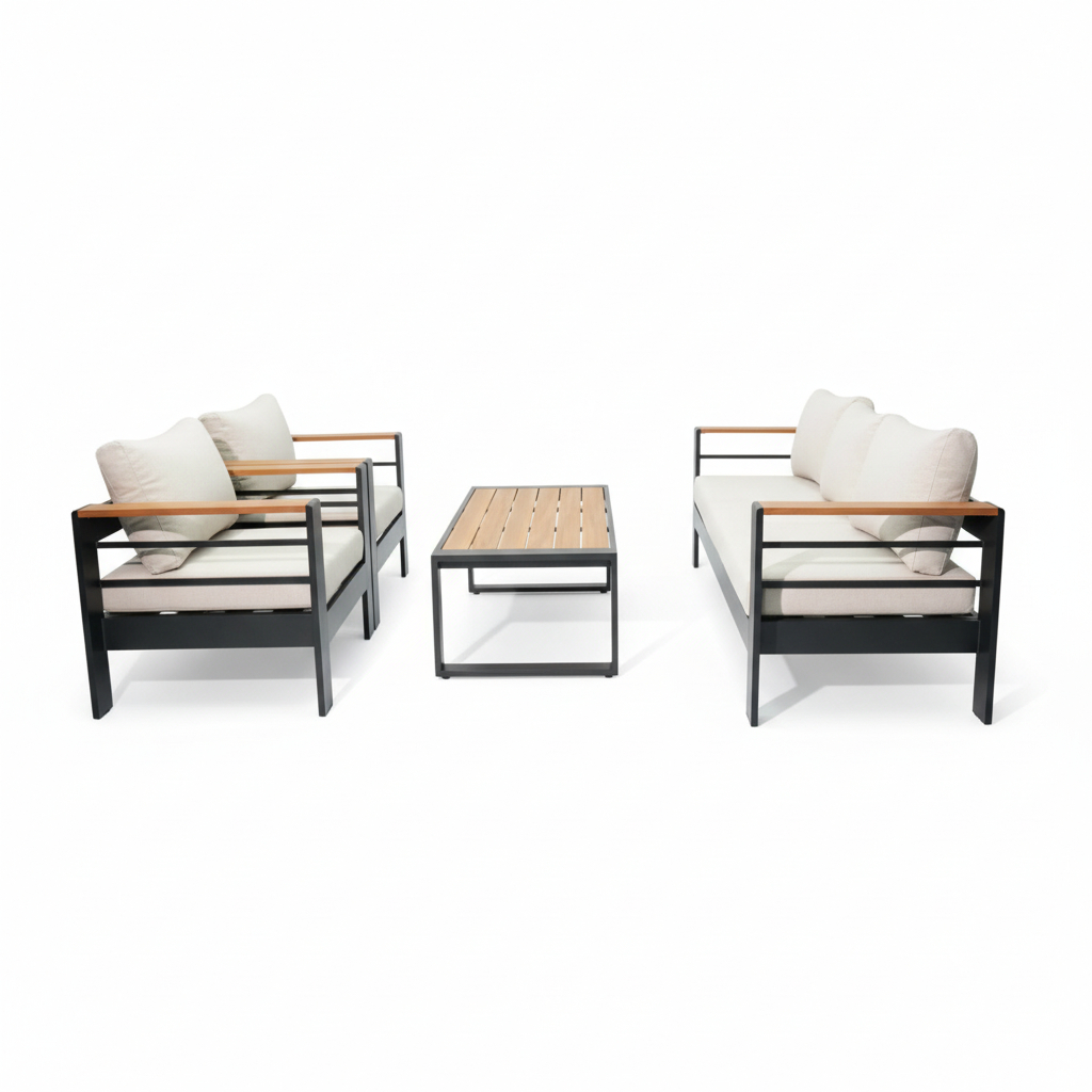 Bộ Sofa Ngoài Trời Khung Kim Loại Kèm Bàn Coffee – Giấy Dán Vân Gỗ - Image 3