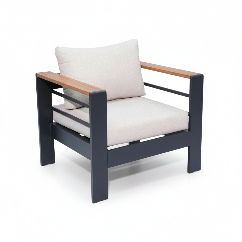 Bộ Sofa Ngoài Trời Khung Kim Loại Kèm Bàn Coffee – Giấy Dán Vân Gỗ - Image 5